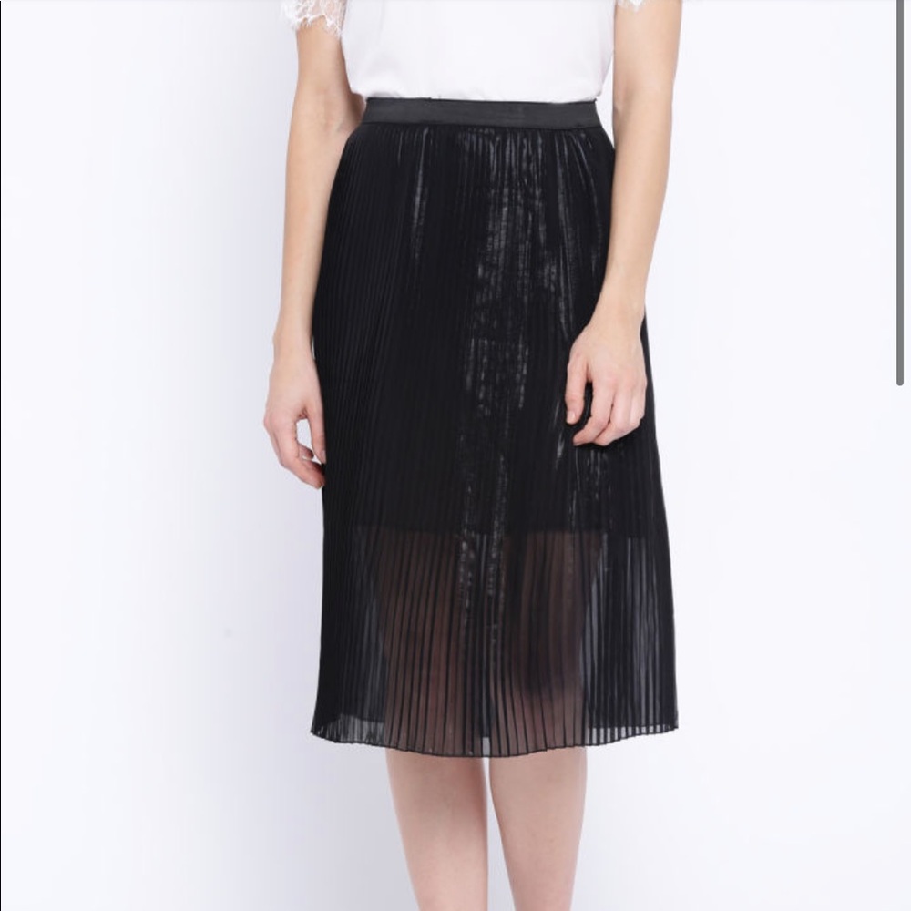 Mango black accordion pleat midi skirt
